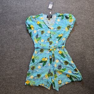 ModCloth Collectif Romper Womens Size 10 Blue Turtles Tropical Belted Casual
